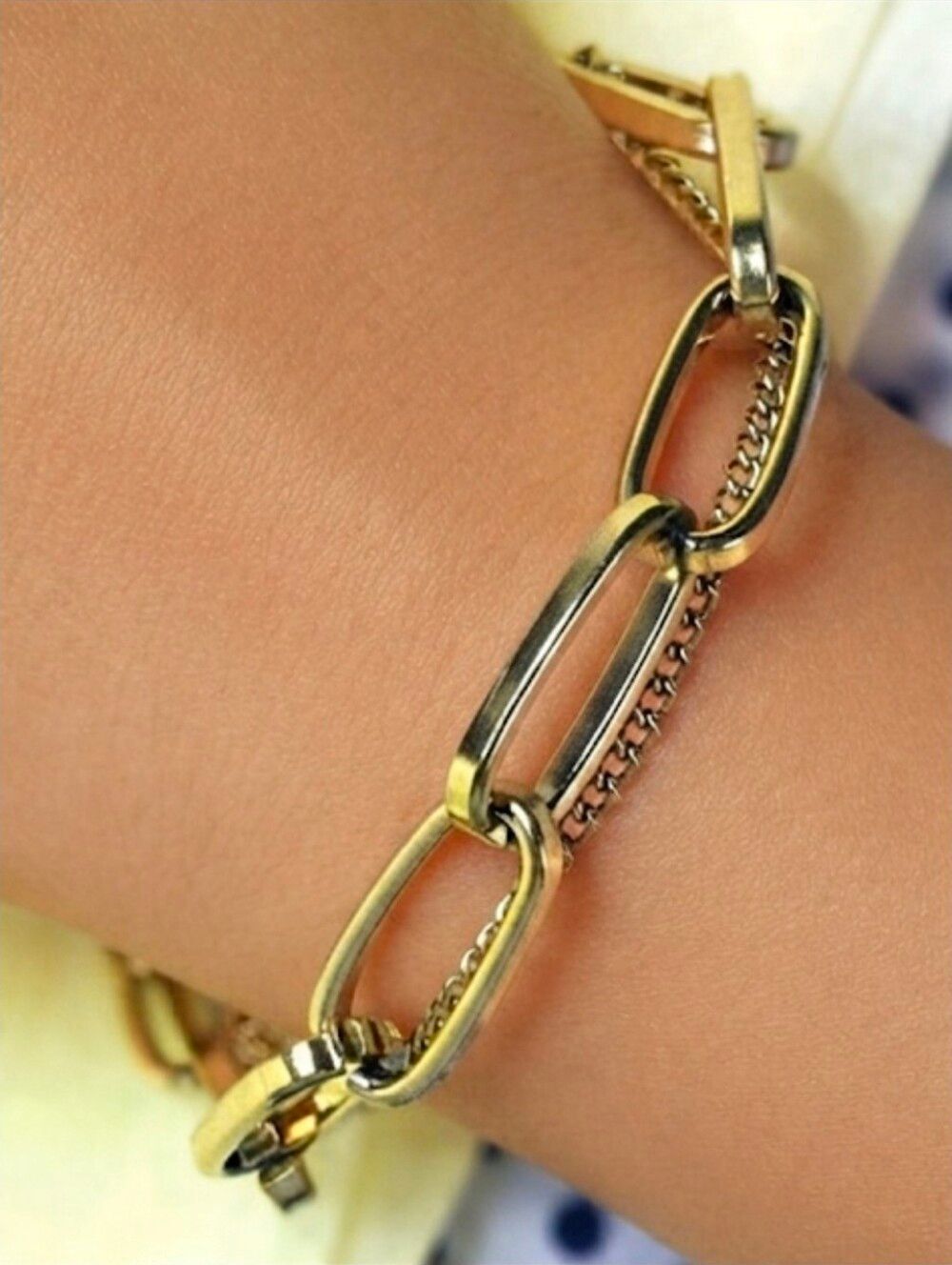Double Chain Link Bracelet on 14K Yellow Gold over 925 Sterling Silver - Picture 7 of 8